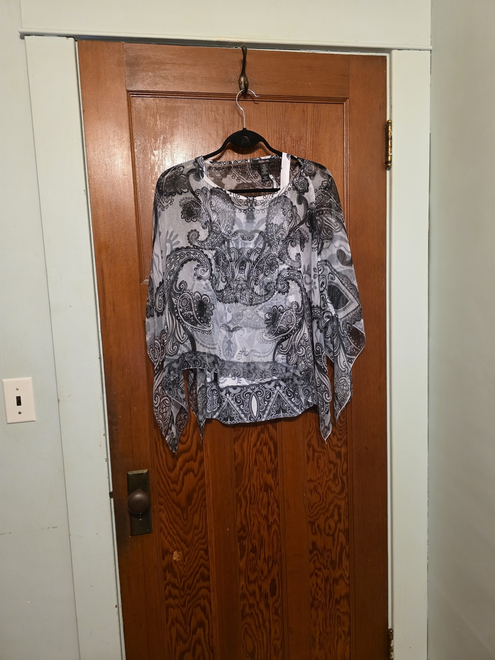 Sheer Black & White Paisley Overlay Blouse